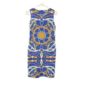 J. McLaughlin‎ Sleeveless Equestrian Chain Carmen Blue/orange Dress Womens Small